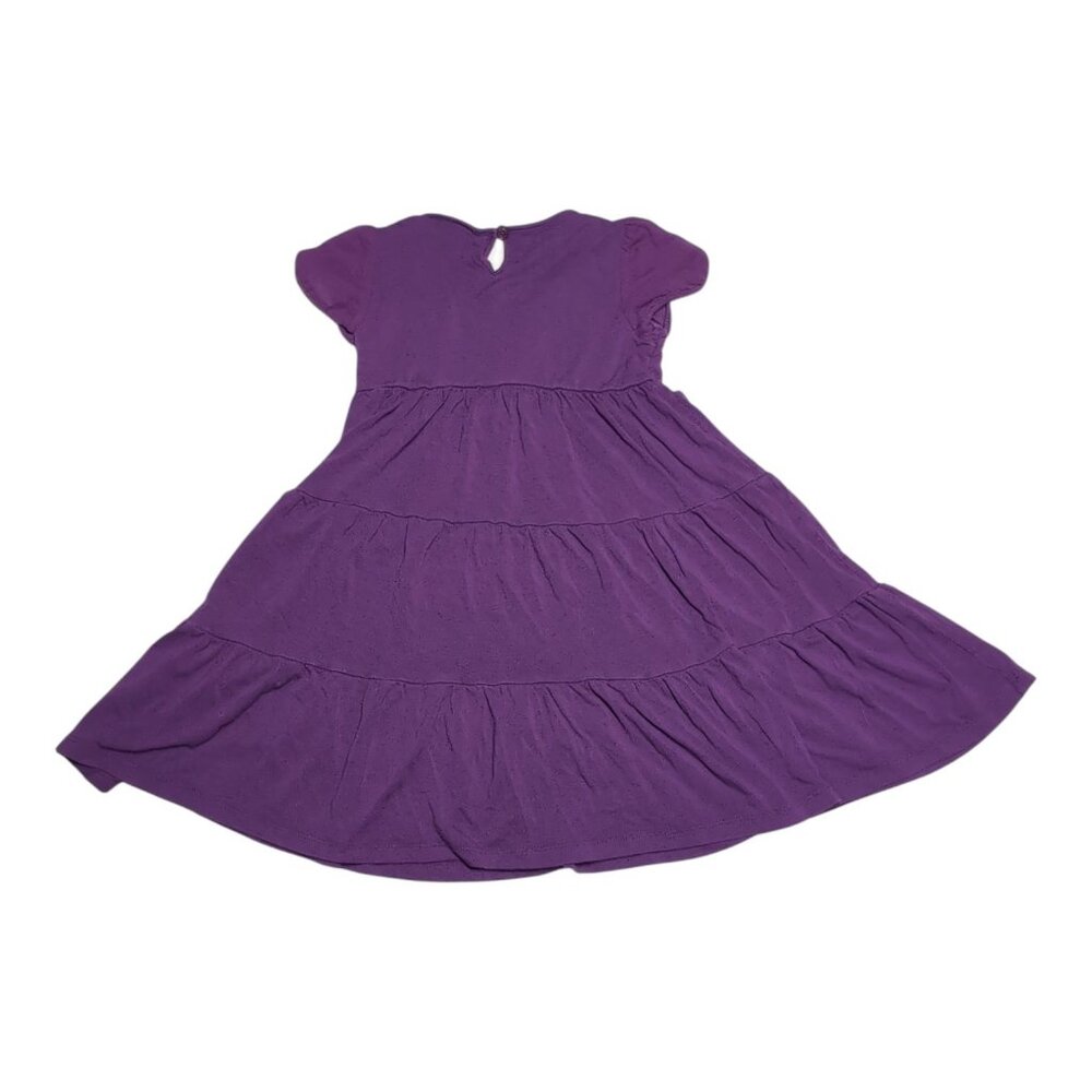 Mini Boden Purple Tiered Dress Girls 4-5Y Short Sleeve Keyhole Back - Picture 2 of 6